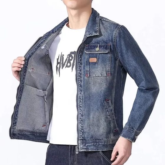 Zipper denim jacket for work, men's 2024 new workwear jacket, trendy and versatile welder's labor protection suit Zipper denim jacket for work, men's 2024 new workwear jacket, trendy and versatile welder's labor protection suit