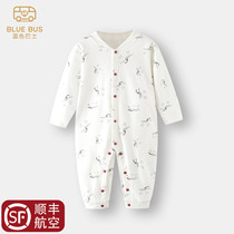 Blue bus baby one-piece spring summer autumn long-sleeved cotton baby clothes pajamas Korean version of climbing clothes Haya