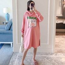 Pregnant women long hoodie clothes tide autumn fashion cotton over-the-knee dress loose pregnant mother top