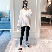 Pregnant women Spring and Autumn long sleeve chiffon top 3-9 months out fashion Korean top trend is thin and white