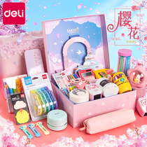 Del automatic pencil sharpener stationery set gift box electric pencil sharpener three-piece set childrens school supplies first and second grade New Year gift package kindergarten birthday blind box