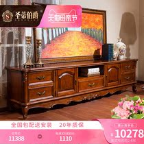 American Countryside Solid Wood TV Cabinet Tea Table Combination Retro Living Room Eu Style Furniture Locker Ground Cabinet 2 4 m