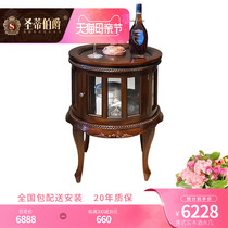 High-end Villa Furnishings American Wine Water Cabinet Solid Wood Small Tea Table Casual Sofa Side Cabinet Round Several Living Room Retro Corner