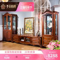 Luxurious American Solid Wood Wine Cabinet Living-room Lockers TV Side Cabinet Wall Side Cabinet Multifunction Display Cabinet Glass Attached Cabinet