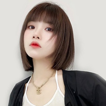 Wig short hair female summer real hair natural full head cover type medium long hair round face net red modeling simulation wig set