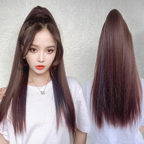 Ponytail wig Female long hair grab clip ponytail net red highlight fluffy natural straight hair ponytail strap type high ponytail