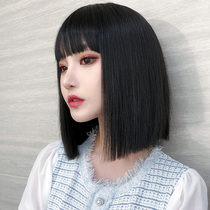 Wig female short from natural girl full head cover comic bangs round face repair face One-size-fits-all medium long hair wig set