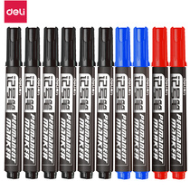 Deli marker pen 10 boxes Black red Blue marker pen Oily non-erasable Express logistics large head pen Quick-drying hook pen Thick head is not easy to fade Large capacity instant dry marker pen