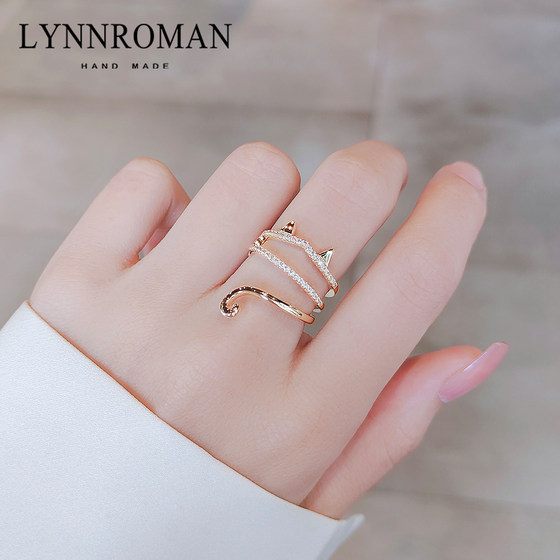Lynnroman Japanese Design Design 여성용 귀여운 고양이 반지 ins 트렌디 한 성격 틈새 시장 개방 조정 가능한 색인 손가락 반지 Lynnroman Japanese Design Design 여성용 귀여운 고양이 반지 ins 트렌디 한 성격 틈새 시장 개방 조정 가능한 색인 손가락 반지