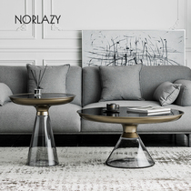 Nordic light luxury glass coffee table Modern designer Italian living room edge size combination Model room Metal round table