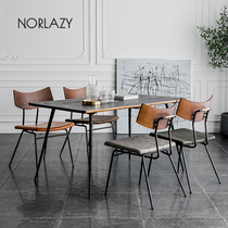 Nordic retro light luxury leather dining chair Simple home backrest Net red restaurant chair Modern Wrought iron cafe table and chair