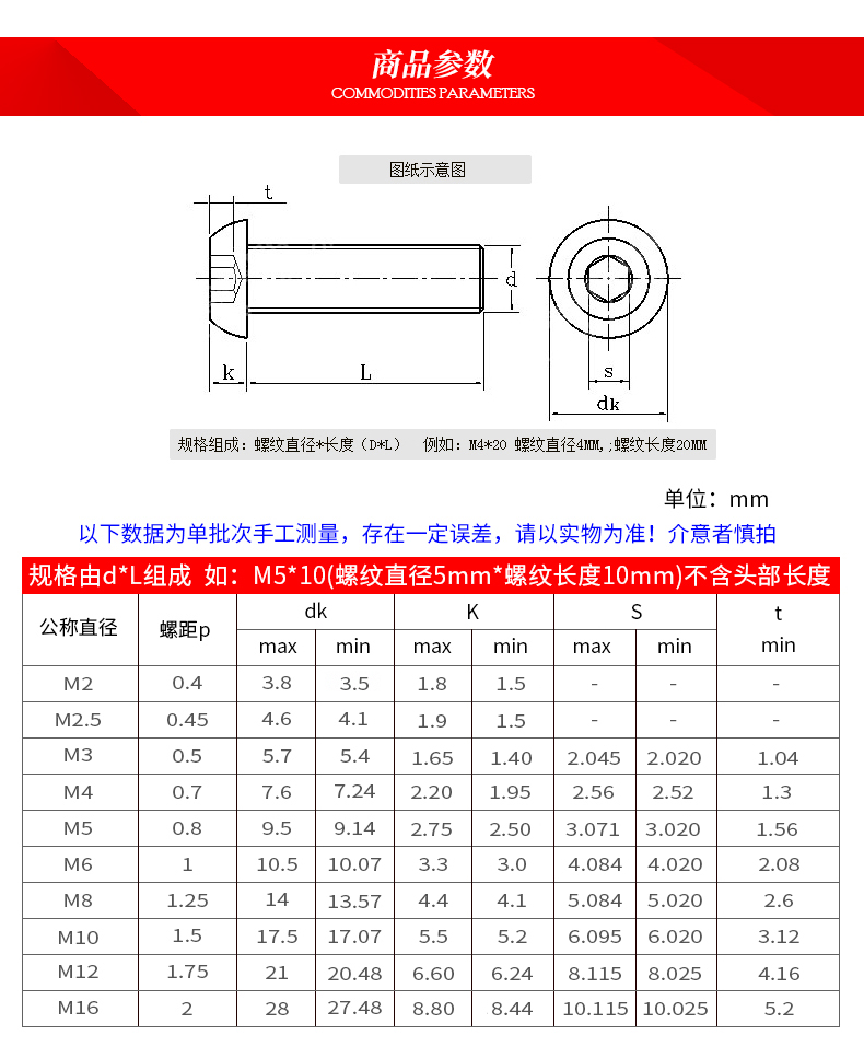 10.9级平圆头内六角螺丝高强度螺栓m10 发黑加硬全牙盘头螺钉10mm