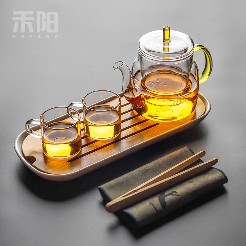 Send Yang glass Japanese kung fu tea set small cups tea tray household contracted and high temperature resistant to thicken the teapot