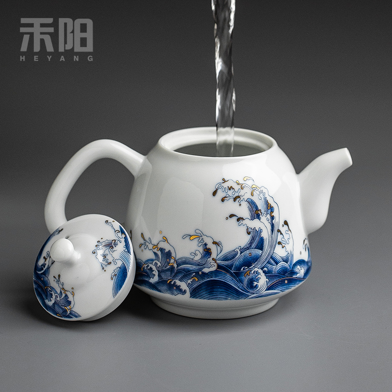 Send Yang mare undarum pentium ceramic teapot large teapot blue small single pot of household of Chinese style kung fu tea set the teapot