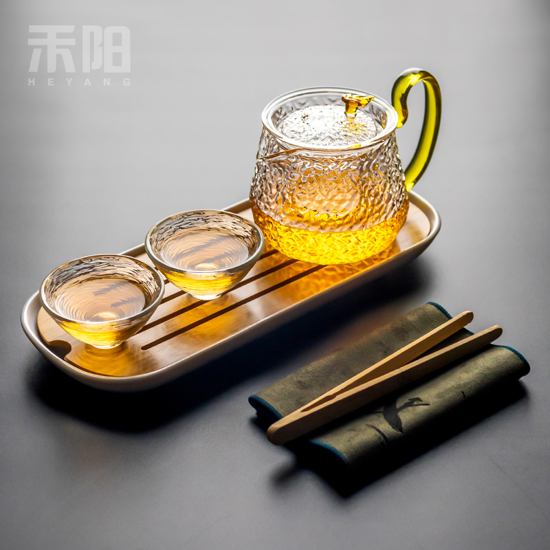 Send Yang glass Japanese kung fu tea set small cups tea tray household contracted and high temperature resistant to thicken the teapot