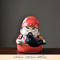 Chinese martial arts saint Guan Yu small ornament creative ceramic character home Wen Guan Gong decoration ornament night reading spring and autumn - red