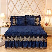 Eurostyle Princess Single Bed Hood Bed Skirt Lace Side Three Sets Thickened Clips Cotton Non-slip Bed Cover Skirt Style Bed Linen Spring Autumn