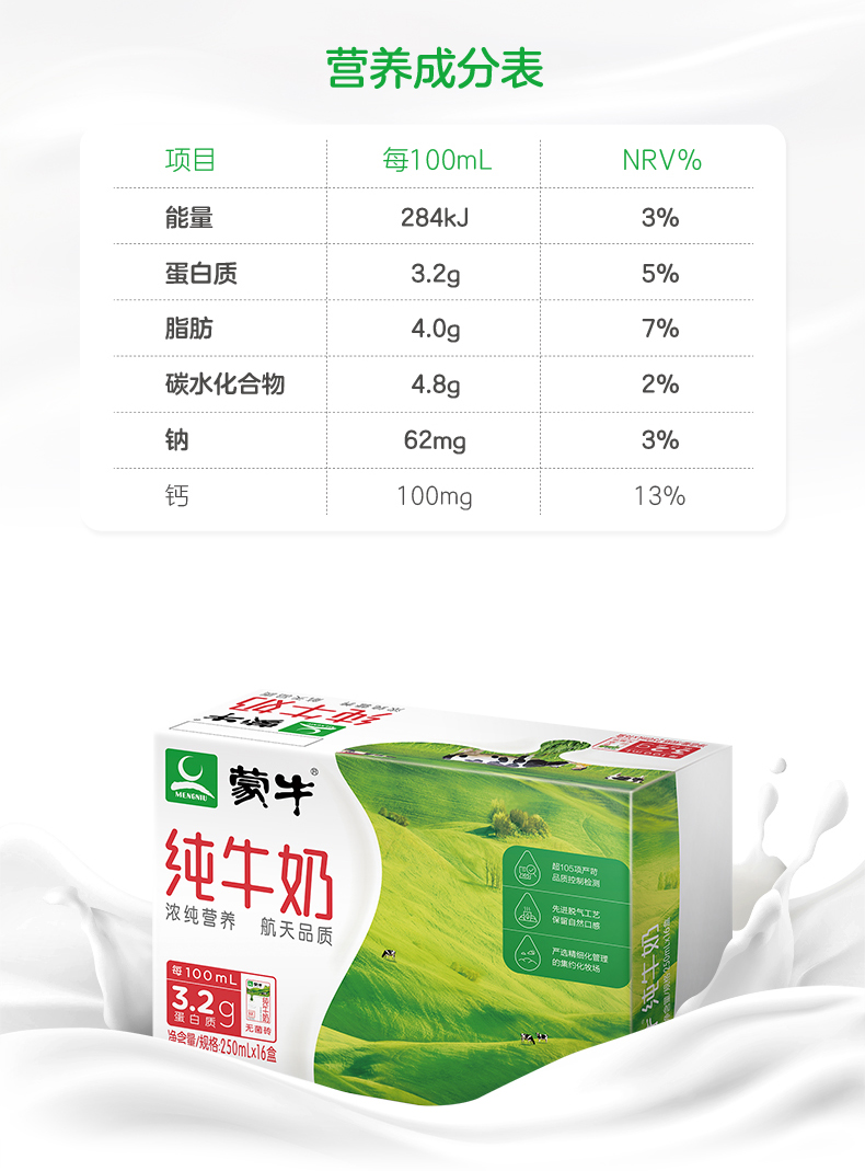 营养成分表项目每100mlnro/o能量284kj3%蛋白质3.2g5%脂肪4.