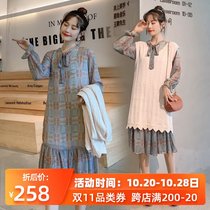 Pregnant womens autumn suit fashion tide mother woolen vest dress two-piece foreign-aged pregnant womens temperament dress