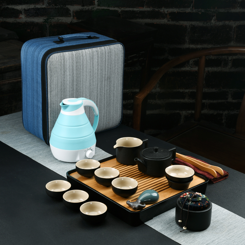 Travel of the ink, black pottery kung fu tea set with boiling water home hotel portable electric kettle tea cup