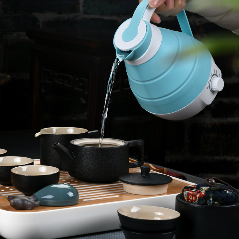 Travel of the ink, black pottery kung fu tea set with boiling water home hotel portable electric kettle tea cup