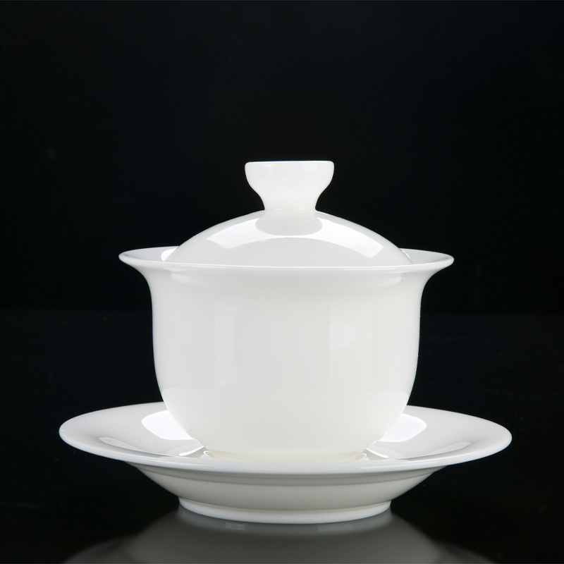 Xu dehua suet jade porcelain ink only three tureen kung fu tea set ceramic cups white porcelain bowl with household single thin