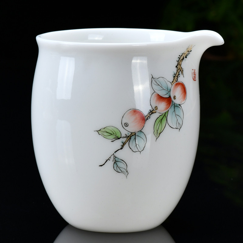 Xu ink handpainted suet jade dehua white porcelain kung fu tea set a complete set of domestic three tureen ceramic cups