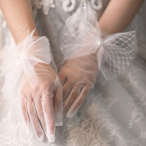 Beautiful new gloves and wedding dress white fashion thin wedding ceremony bride Korean elegant wedding short