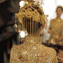 Chinese wedding hair accessories classical Golden retro jade headdress set Xiuhe clothing dragon and phoenix coat Bride wedding accessories