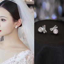 Exquisite light luxury bow stud earrings dress flash diamond wedding wedding earrings Korean style Daily simple elegant ear jewelry
