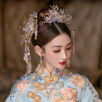 Super fairy ancient style glazed flowers classical hair ornaments beautiful stage Hanfu hairclip blue Chinese style show headdress