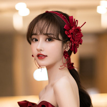 Bride to toast with red fabric Flowers Banquet Charm Elegant Pearl Hair with meritocratic new headwear