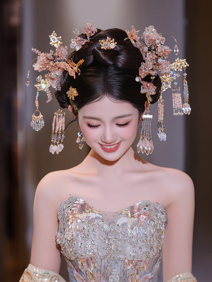 신부 스위트 중국 스타일 XIUHE Crystal Tassel Headdress Palace 나비 연령-감소 핑크 고대 의상 하이 엔드 웨딩 헤어 액세서리 신부 스위트 중국 스타일 XIUHE Crystal Tassel Headdress Palace 나비 연령-감소 핑크 고대 의상 하이 엔드 웨딩 헤어 액세서리