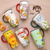 Hand painted wind cup mug large capacity ceramic with lid Coffee creative cup Office home couple custom