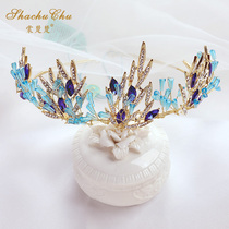 Crown headdress children Princess girl child crown crystal blue hair hoop Korean Halloween birthday performance hair accessories
