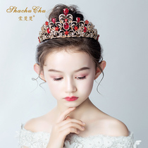 Childrens Crown Headwear Princess Girl Crown Crystal Red Korean Party Childrens Walk Show Birthday Performance Hair Decoration