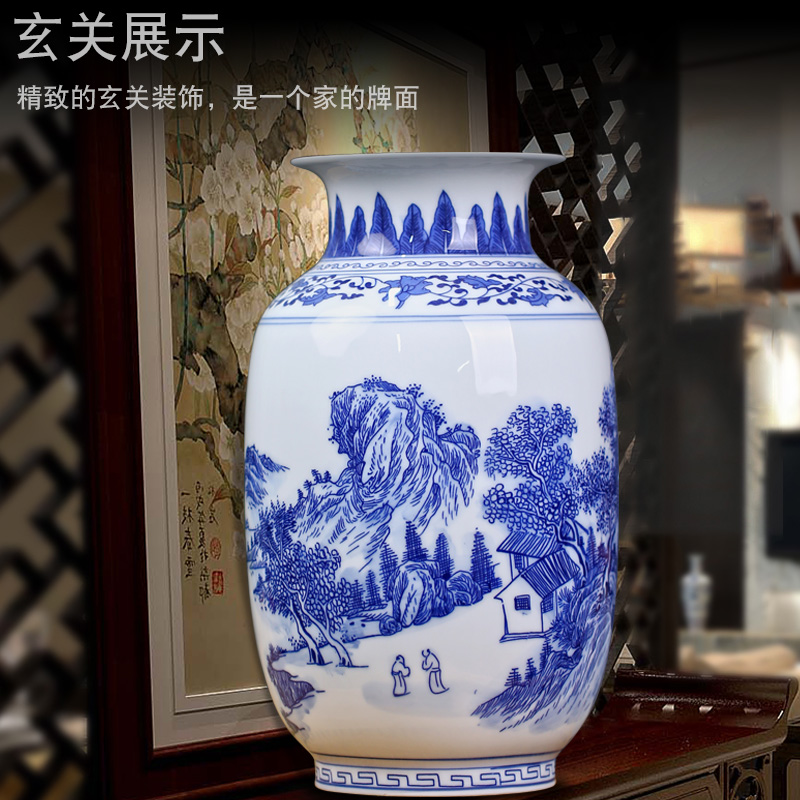 Mesa of jingdezhen blue and white porcelain painting flower vase furnishing articles study porch rich ancient frame ceramic decoration