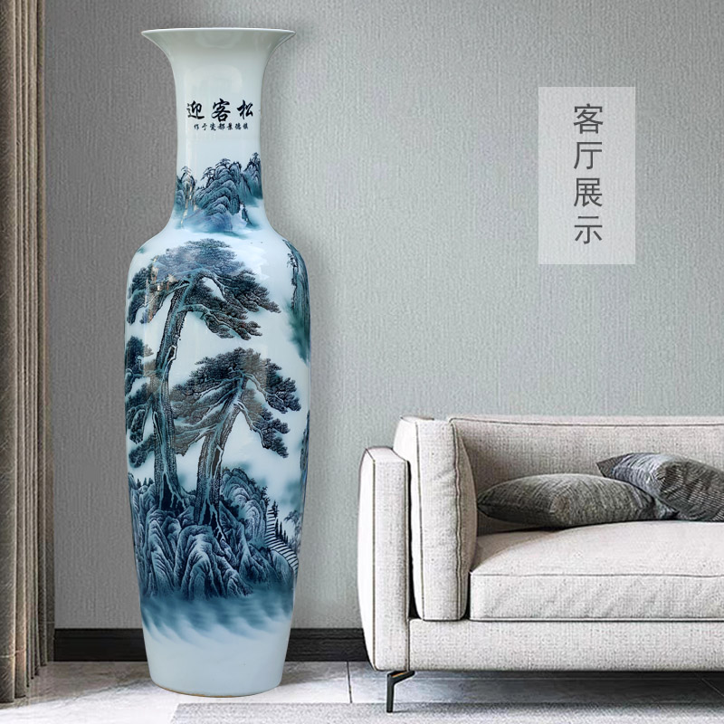 Jingdezhen blue and white porcelain guest - the greeting pine TV ark of large vase household the sitting room porch place opening gifts