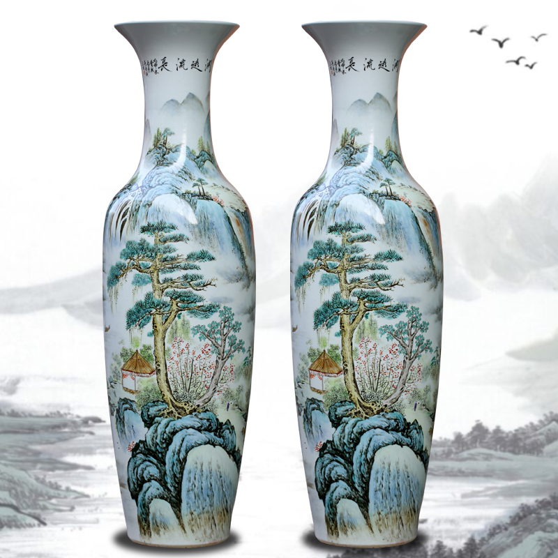 Jingdezhen porcelain has a long history in the sitting room of large vase hand - made famille rose porcelain hotel large furnishing articles at feel