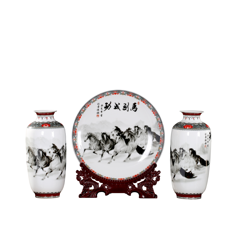 Jingdezhen ceramics vase three - piece furnishing articles of the new Chinese style household decorations hanging dish wine sitting room decoration