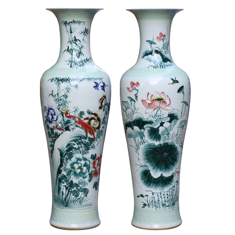 Jingdezhen ceramic vase of large sitting room hand - made of golden pheasant peony porcelain porcelain decoration large hotel furnishing articles