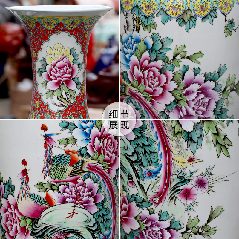 Jingdezhen ceramics hand - made pastel phoenix peony of large vases, home sitting room hotel adornment furnishing articles