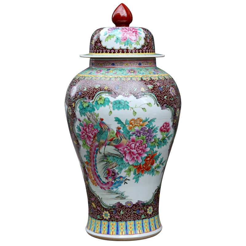 Jingdezhen ceramic hand - made peacock peony general pot home sitting room place study office of the big vase