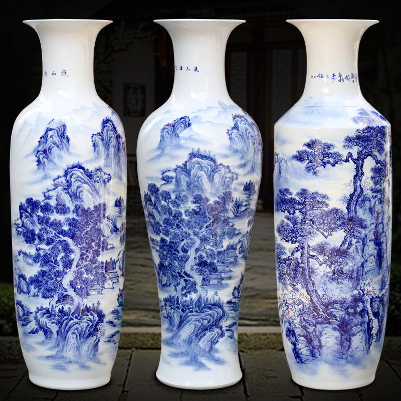 景德镇陶瓷落地客厅大花瓶大师手绘青花瓷器大号大码装饰品摆件 Изображение 1 景德镇陶瓷落地客厅大花瓶大师手绘青花瓷器大号大码装饰品摆件 Изображение 1