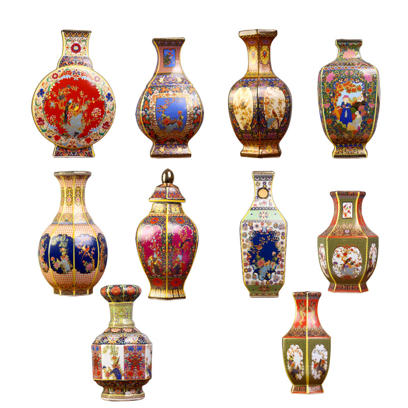 Jingdezhen porcelain qianlong enamel color floret bottle mesa sitting room rich ancient frame desktop new Chinese style household furnishing articles