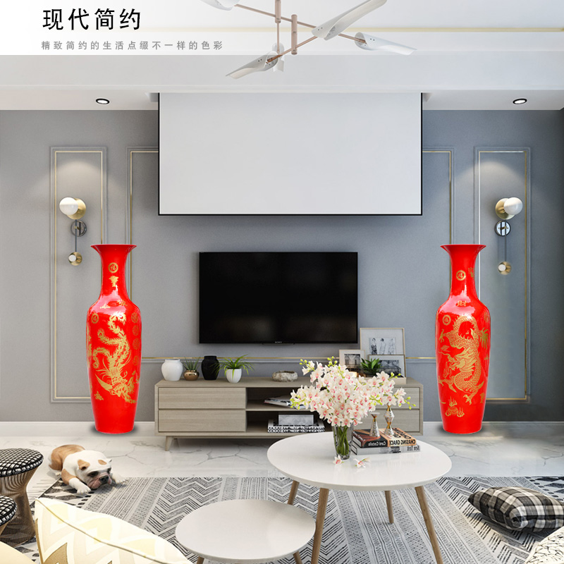 Jingdezhen ceramics Chinese red in extremely good fortune sitting room TV cabinet study of large vase household furnishing articles