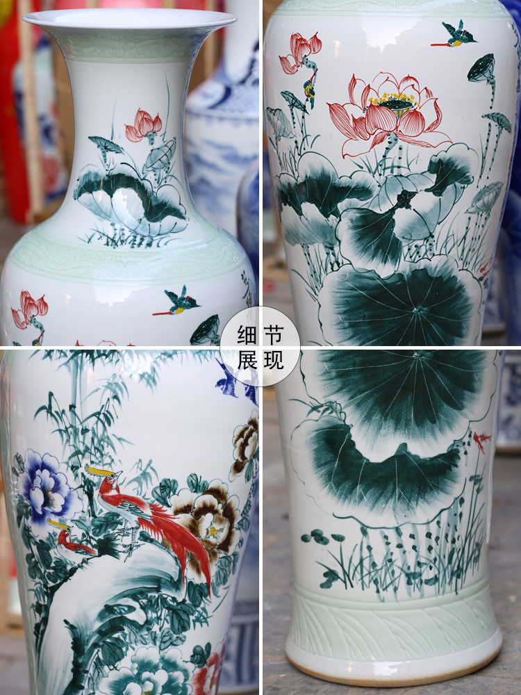 Jingdezhen ceramic vase of large sitting room hand - made of golden pheasant peony porcelain porcelain decoration large hotel furnishing articles