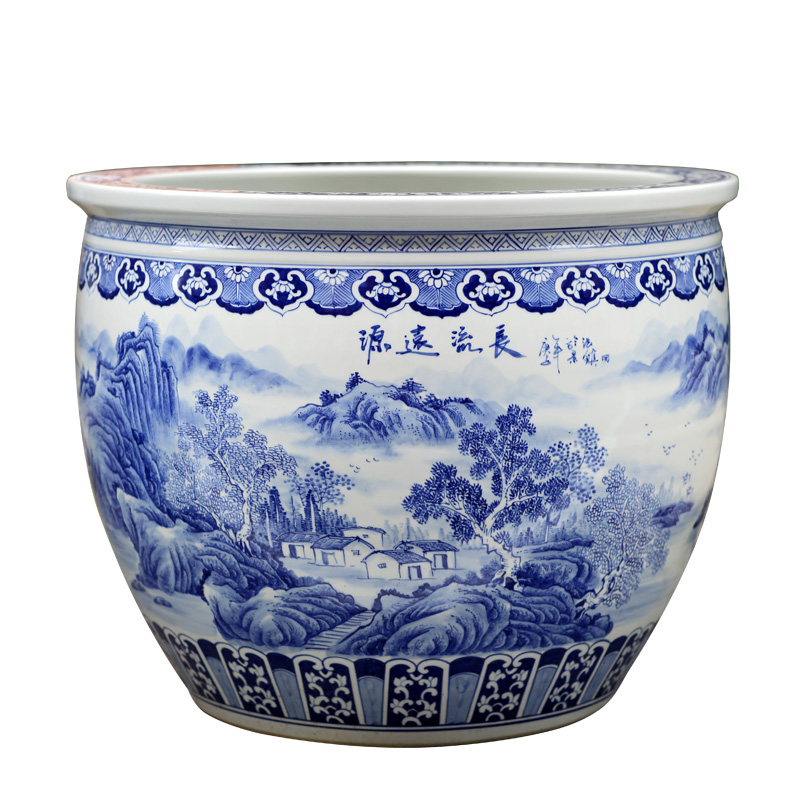 Jingdezhen blue and white porcelain has a long history in the hand - made landscape painting ceramic aquarium courtyard sitting room floor furnishing articles the tortoise cylinder