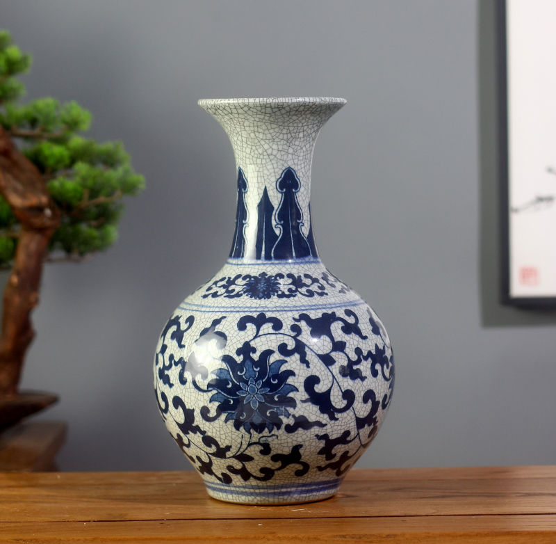 Jingdezhen ceramics glaze cracks of blue and white porcelain vase archaize up floret bottle arranging flowers sitting room mesa furnishing articles