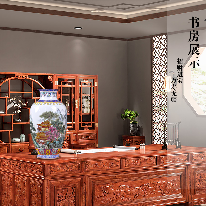 Jingdezhen ceramics checking painting of flowers and flower vase figure mesa sitting room rich ancient frame study decorative furnishing articles